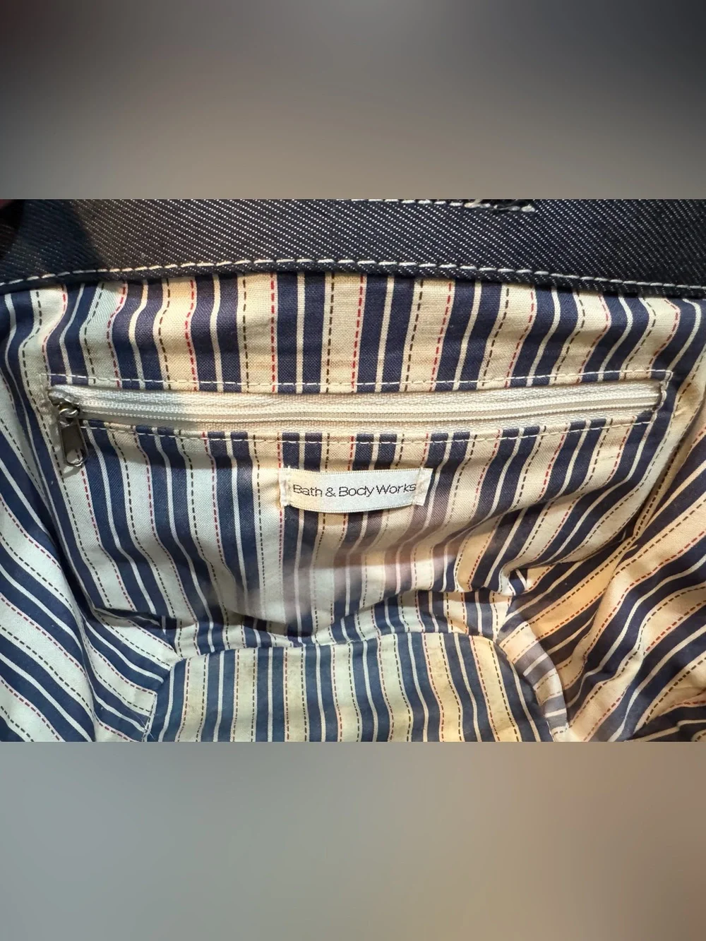 Bath & Body Works Denim & Raffia Small Satchel Tote Buckle Blue Natural GUC